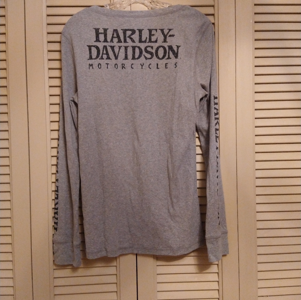 Harley- Davidson Women's Willie G Skull Snap Front Long Sleeve Henley -Size XL - Picture 8 of 13